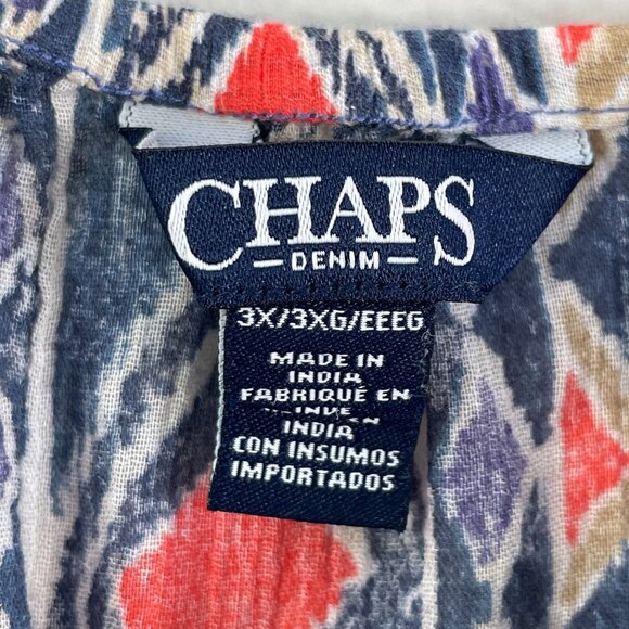 Chaps Womens Plus 3X Ikat Peasant Top Long Sleeve Boho Blouse Shirt - Picture 3 of 7